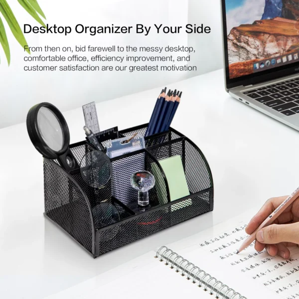 Deli Mesh Desktop Organizer Office Supplies, 7 Compartments, Black - Image 2