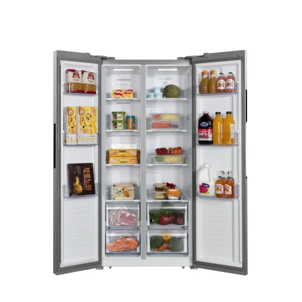 Hamilton Beach 15.6 cu. Ft. Side by side Stainless Refrigerator, Freestanding Installation, HZ8551 - Image 3