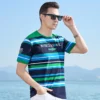 New Men's T-shirt Round Neck Bruce&Shark Fashion Stripe Men Clothing Korean Luxury brands Soften Cotton Loose Big Size 4XL
