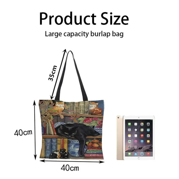 Oil Painting Cat Print Womens Designer Tote Bags Linen Reusable Shopping Bag For Groceries Shoulder Bags for Lady 2020 - Image 2