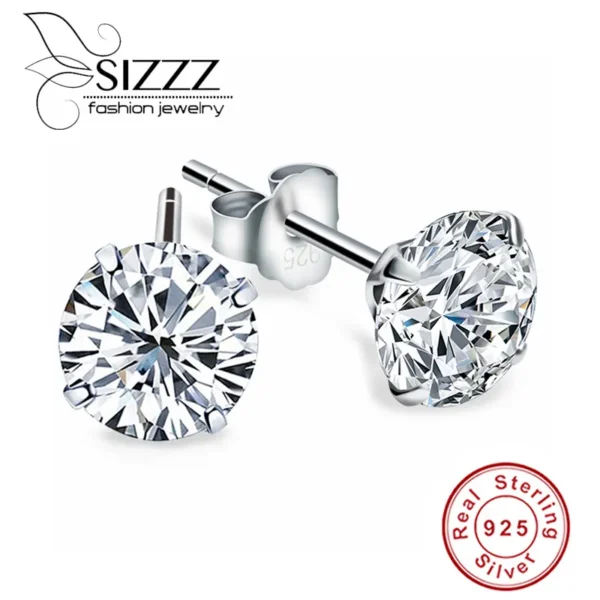 Crystal Zircon Real 925 Sterling Silver Earrings Channel Cubic Zirconia Silver Stud Earrings for Women Sterling Silver Jewelry - Image 2