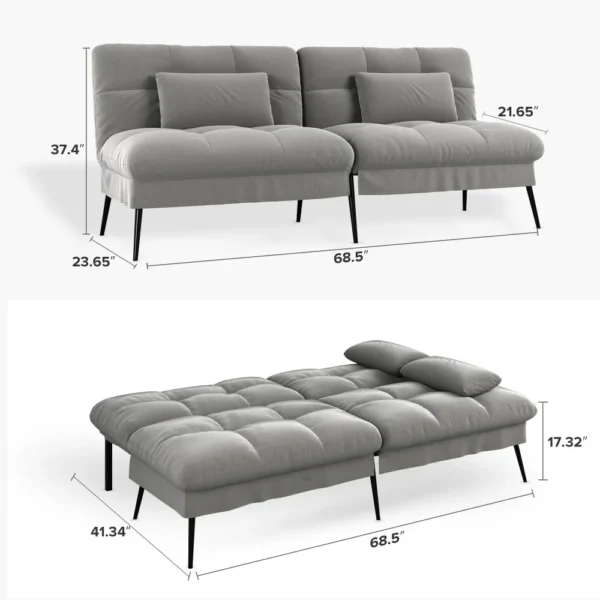 Convertible Futon Sofa Bed Upholstered Futon Couch Fabric Sleeper Sofas for Living Room Gray Furniture Home Sofa - Image 2