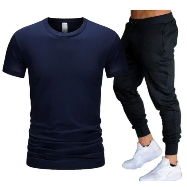 2024 summer sports cotton T-shirt short sleeve trousers two-piece men's casual sports suit jogging fashion men's wear - Image 2