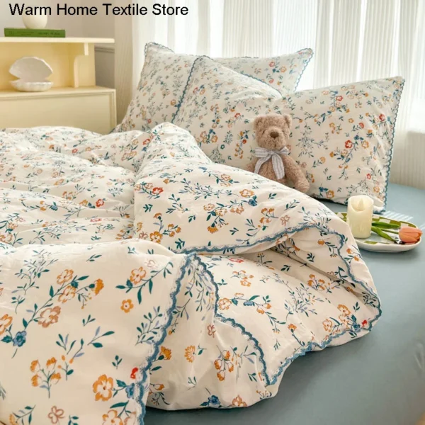 Fresh Botanical Floral Bedding Set for Kids and Adults, Leaves, Flower Duvet Cover, Pillowcases, Soft Washed Cotton, Home Textil - Image 4