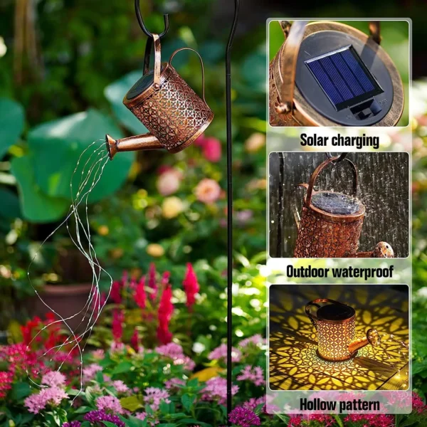 Solar Watering Can with Cascading Light Water Can Solar Lights Garden Decorative Solar Waterfall Lights Waterproof Hanging Light - Image 5