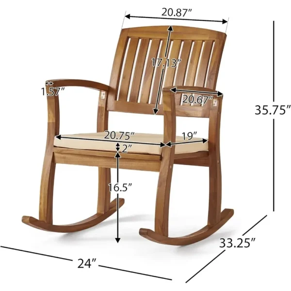 Selma Acacia Rocking Chairs With Cushions Camping Chair 2-Pcs Set Outdoor Furniture Teak Finish Freight Free - Image 6