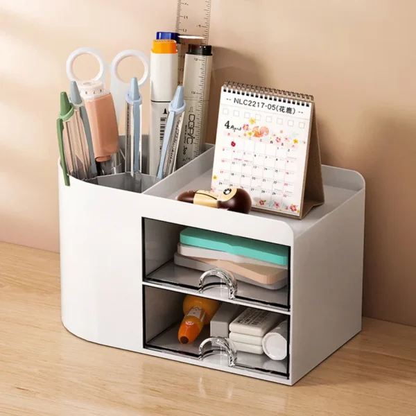 Simple Pen Holder With Drawer Multifunction Desktop Organizer Stationery Storage Box Student Office Desk Decorations