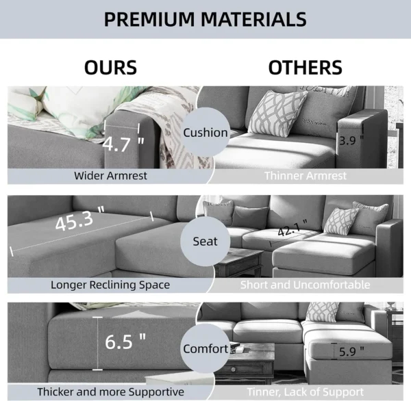 Modern linen L-shaped sofa (light grey) for small living rooms, apartments and small Spaces sofa set living room furniture - Image 3