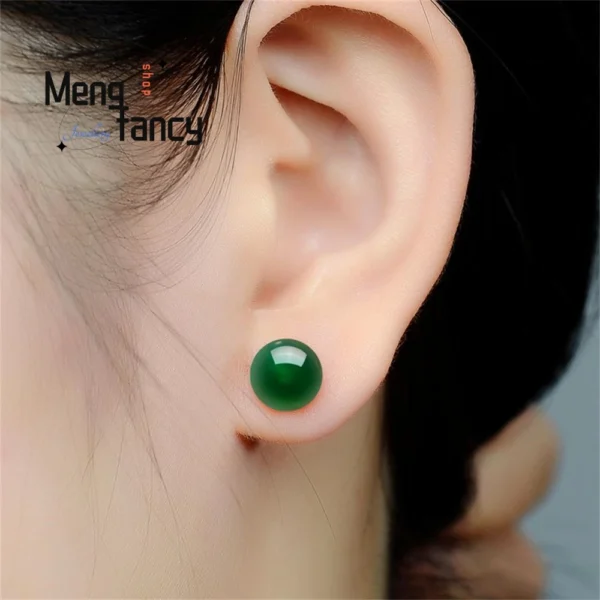 Natural Agate Chalcedony Round Earring 925 Silver Designer Fashion Elegant Sexy Young Girls Jewelry Luxury Couple Holiday Gifts - Image 6