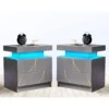 Side Bed Table With LED Light Bedside Tables for the Bedroom Furniture Generic Nightstand Set of 2 LED Nightstand With 2 Drawers - Image 6