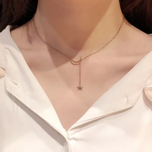 New Simple Moon Star Pendant Choker Necklace Simple Gold Color Alloy Charm Chain Collares Necklace For Women Party Jewelry - Image 4