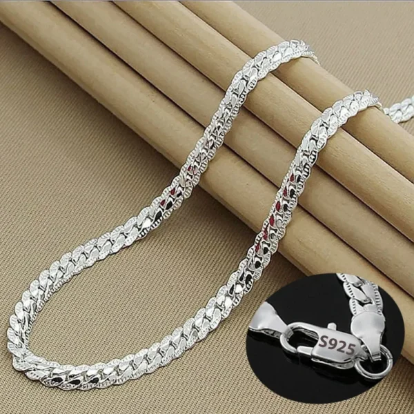 Nice 925 Sterling Silver 6MM Full Sideways Chain Necklace For Women Men Fashion Jewelry Sets Wedding Gift