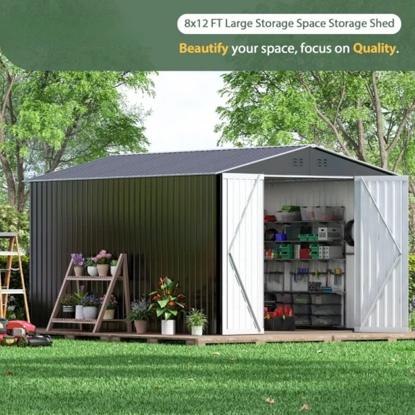 Garden Shed for Backyard Garden Patio Lawn Large Metal Tool Sheds With Lockable Doors 8x12 FT Outdoor Storage Shed Tools Home - Image 4