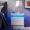 Side Bed Table With LED Light Bedside Tables for the Bedroom Furniture Generic Nightstand Set of 2 LED Nightstand With 2 Drawers - Image 4