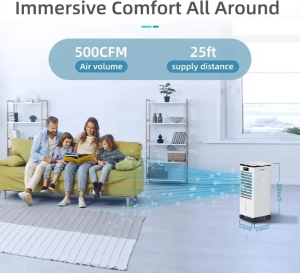 Portable Air Conditioners, 3-IN-1 Evaporative Swamp Cooler, 4 Modes & 3 Speeds, 12H Timer, Child Lock,Smart Remote&Touch Control - Image 2