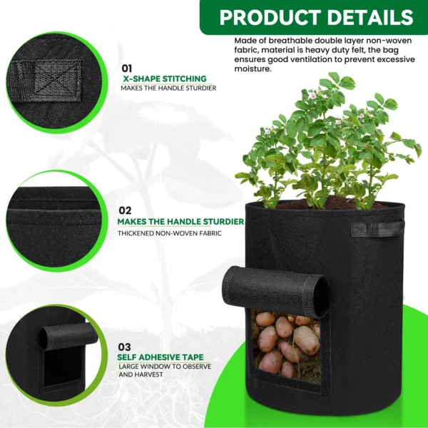 5/7/10 Gallon Fabric Plant Pots Growing Bags Thickened Non-Woven Garden Vegetable Tomato potato Grow Planter Tool with Handle - Image 4