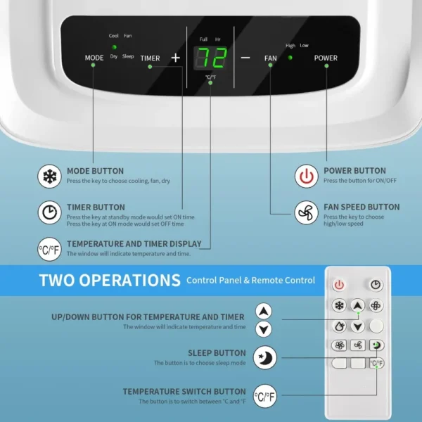 9700BTU Portable Air Conditioner Cools up to 300 Sq.ft, 4-IN-1 Portable AC Unit with Cooling, Dehumidifier, Fan, 24H Timer - Image 6