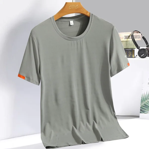 Men's Summer Ice Silk T-shirt Sweatshirt Round Neck Simple Running Fitness Suit Thin Breathable Quick Drying T - Image 5