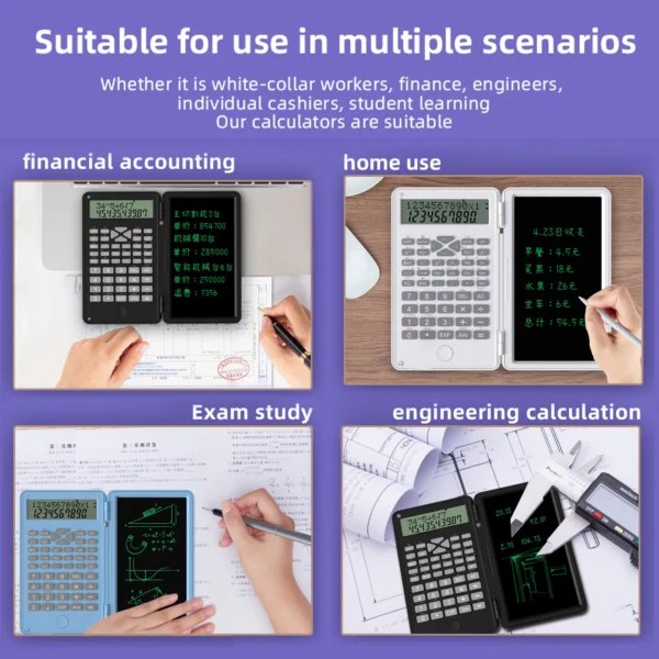 Scientific Calculator with Erasable Writing Board 240 Functions 2 Line LCD Display Foldable Financial Math Calculator School - Image 5