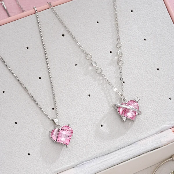 14 PCS Pink Craystal Heart Pendants Necklace Earrings Ring Bracelet Sets For Women Girl Fashion Jewelry Set Wedding Jewelry Gift - Image 5