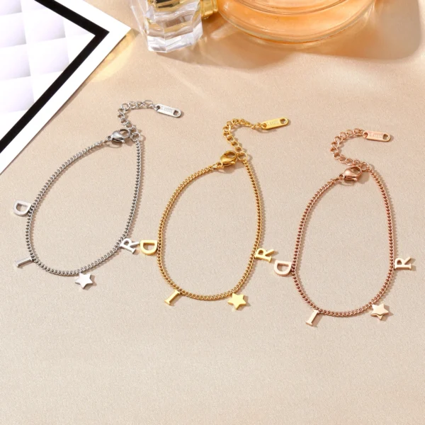 Korea New Fashion Letter Star Pendant Bracelet Woman Simple Vintage Stainless Steel Bracelet Luxury Jewelry Accessories Gifts - Image 6