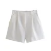 ZRN Women Fashion Side Pockets Front Darts Bermuda Shorts Vintage High Waist Zipper Fly Female Short Pants Mujer - Image 5