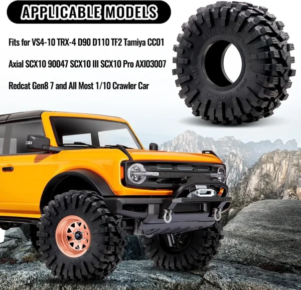 1.9inch RC Tires RC Rubber Tyre Set Wheel Tires 1/10 RC Crawler Tires for SCX10 90046 SCX10 UTB18 TRX4 6 Redcat Gen8 7VS4-10 - Image 4