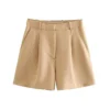 ZRN Women Fashion Side Pockets Front Darts Bermuda Shorts Vintage High Waist Zipper Fly Female Short Pants Mujer - Image 2