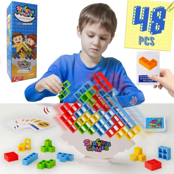 48 Blocks Building Block Brick Toy Balance Stacked Tetra Tower Game Swing High Russian Building Blocks Stack Kid Desktop Toy - Image 3