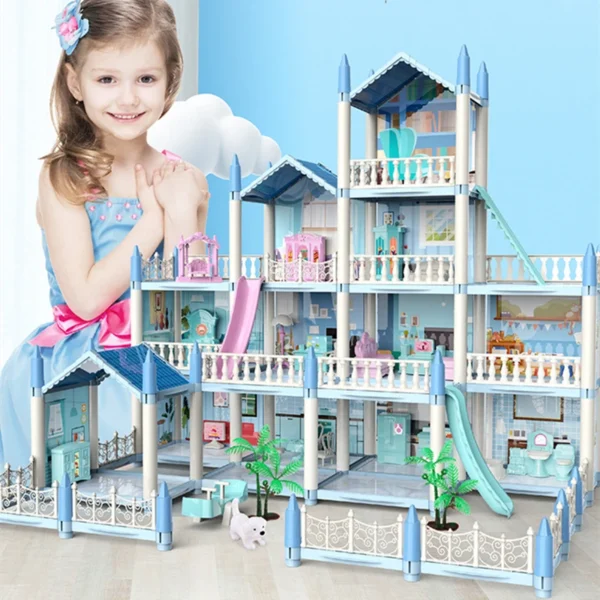 Doll House 3d Assembly Diy Miniature Model Children's Crossing House Villa Princess Castle Led Light Girl Birthday Gift Toy Hous - Image 4