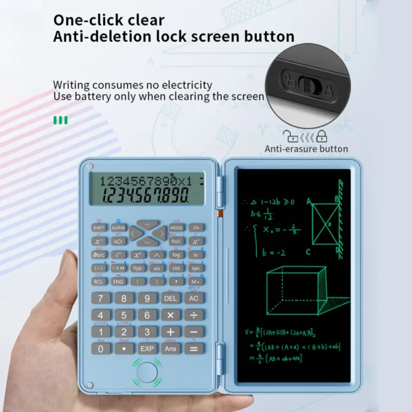 Scientific Calculator with Erasable Writing Board 240 Functions 2 Line LCD Display Foldable Financial Math Calculator School - Image 4