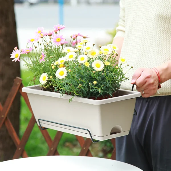 Square Flower Pot With Drainage Holes Garden Vegetables Growing Window Frame Pot With Tray Resin Planter Box Garden Supplies - Image 4