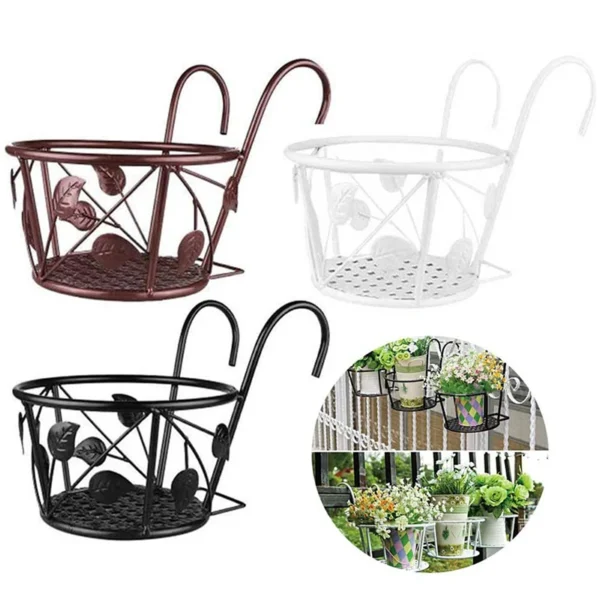 Outdoor Hanging Basket Plant Iron Racks Fence Balcony Round Flower Pots Hanging Planter Stand Holder Garden Decoration