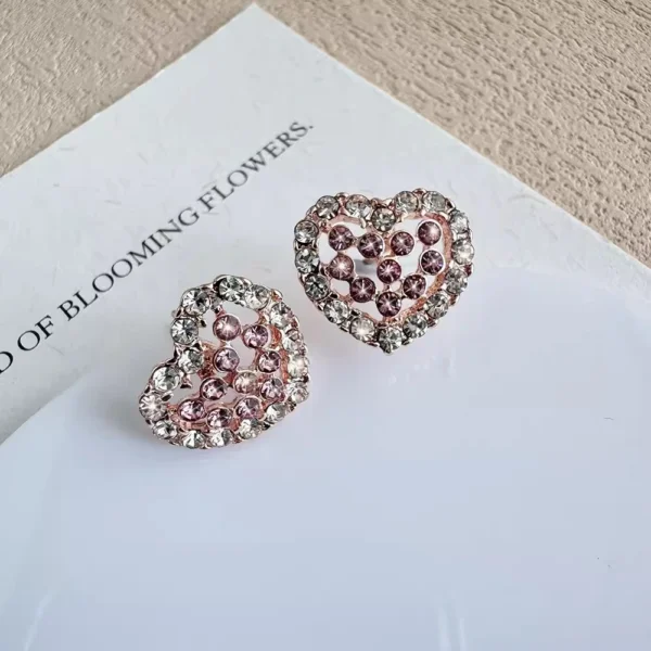 Luxury Elegant Pink Heart Rhinestone Stud Earrings For Women Romantic Earrings New Year Gift Wedding Party Earrings Jewelry Sets - Image 5