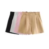 ZRN Women Fashion Side Pockets Front Darts Bermuda Shorts Vintage High Waist Zipper Fly Female Short Pants Mujer