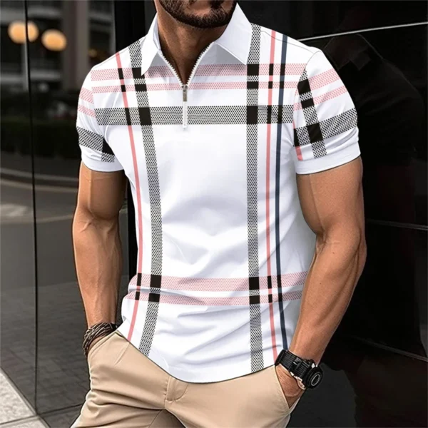 2024 New Men's Fashion Breathable Short Sleeve Striped POLO Shirt Button-Down Men's Top clothing - Image 5