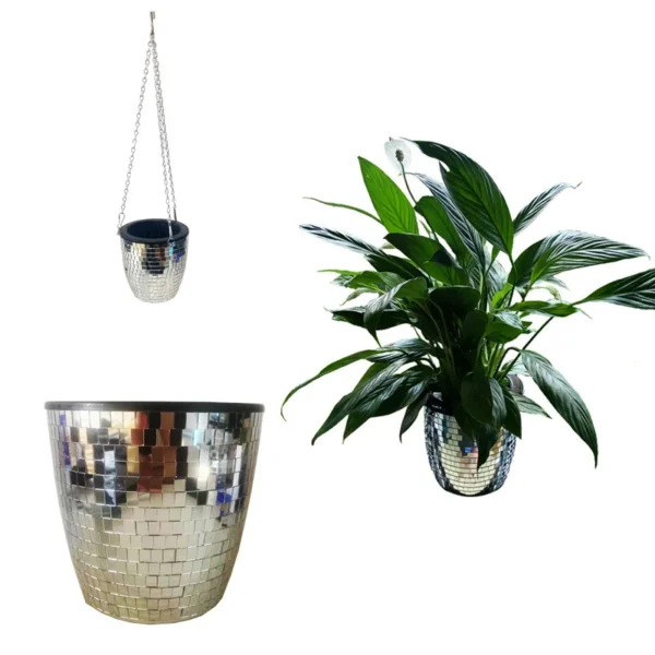 1PC Creative Disco Ball Hanging Flower Pot For Indoor Plants Plastic Glass Mirror Hanging Basket Garden Decor Plant Planting Pot