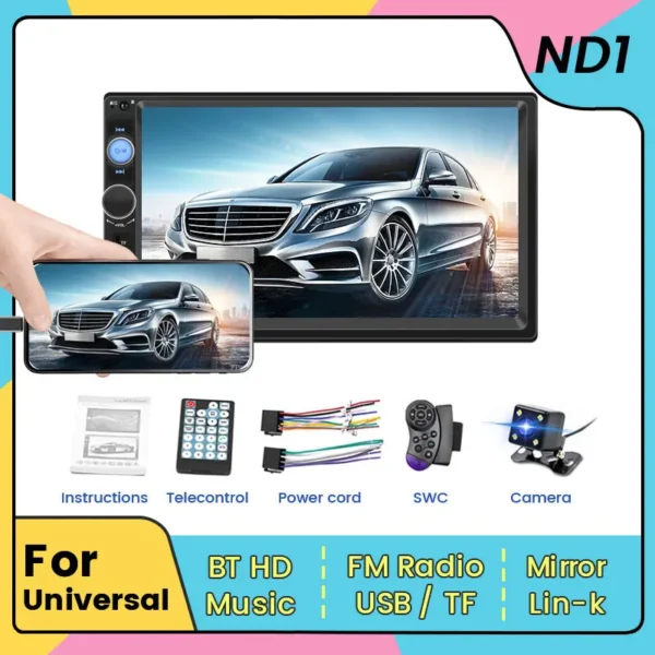 Navifly ND1 2 Din Universal Car Radio 7-Inch HD Touch ScreenCar Stereo Audio Intelligent Systems BT Autoradio Multimedia Player