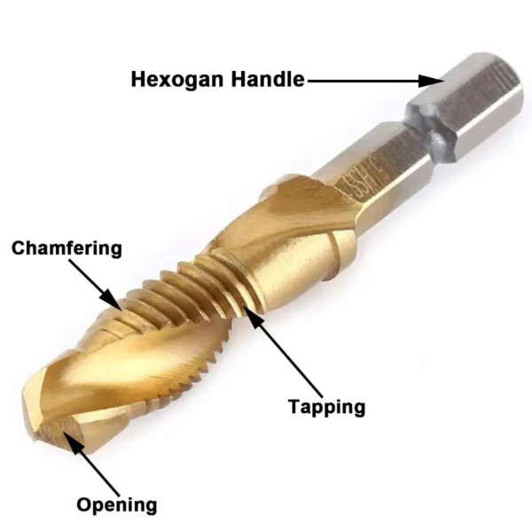 Hex Shank Titanium Plated HSS Screw Thread Metric Tap Drill Bits Screw Machine Compound Tap M3 M4 M5 M6 M8 M10 Hand Tools - Image 6