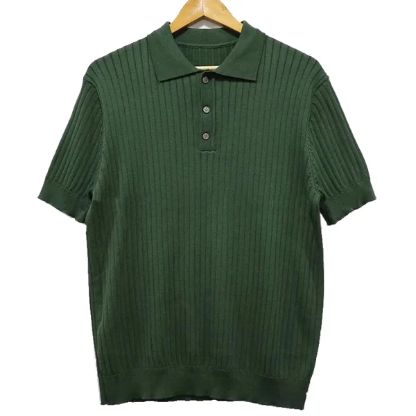 Summer Men's Clothing Retro Knit Lapel Striped Polo Shirt Solid Color Short Sleeve Fashion Light Luxury Popular Knitwear M-3XL - Image 6