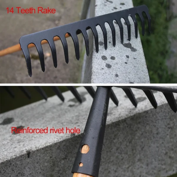 Farming Rake Stainless Steel Rake 14-Tooth Hay Deciduous Rake Pine Soil Rake Garden Gardening Tools Agricultural Farm Tools - Image 4