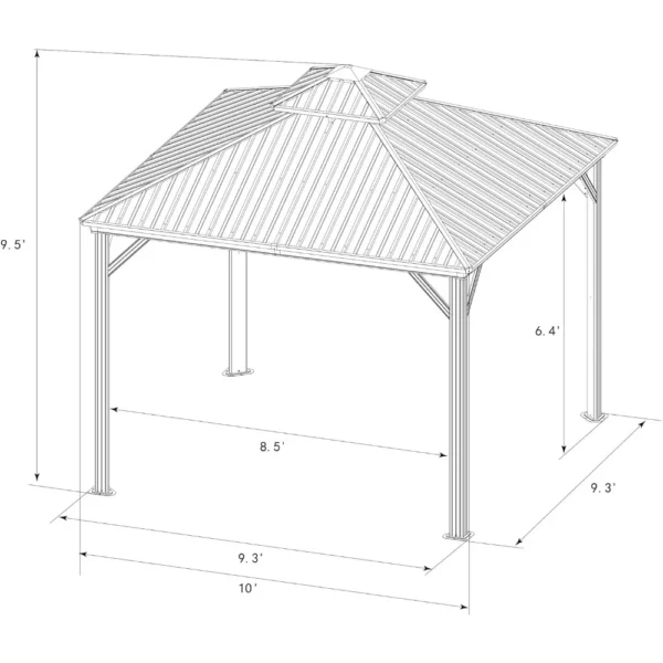 10x12FT Gazebo Double Roof Canopy Outdoor with Netting and Shaded Curtains, Aluminum Frame Polycarbonate Hardtop Garden Tent - Image 2