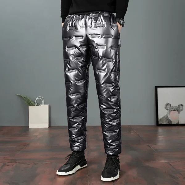 2022 New Men Winter Down Pants Thick Warm Sweatpants Mens Casual Shiny Trousers Outdoor Windproof Waterproof Cotton Male Pants - Image 3