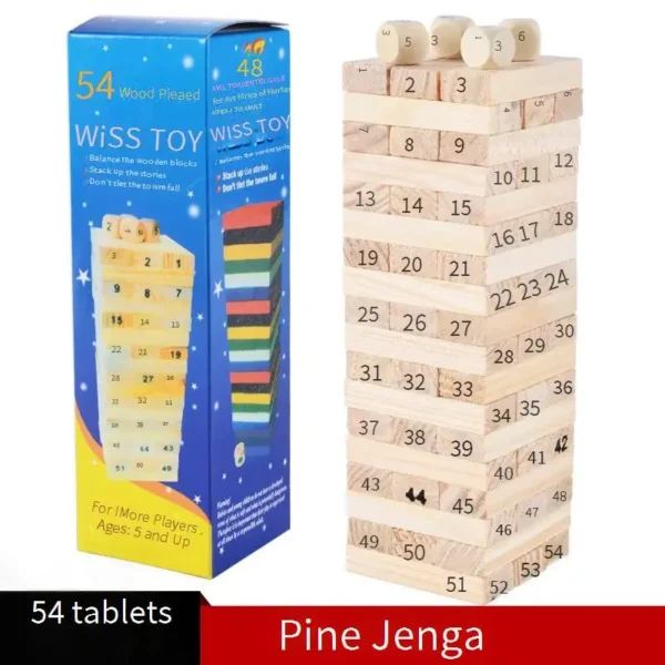 54 pack original color children's stacked high building blocks, small size, layered numbers, smoking and puzzle wooden toys - Image 2