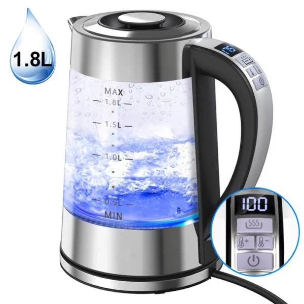 Intelligent Thermostatic Glass Electric Kettle 1.8L Household Boilng Water Multifunction 220V Automatic Power Off Insulation