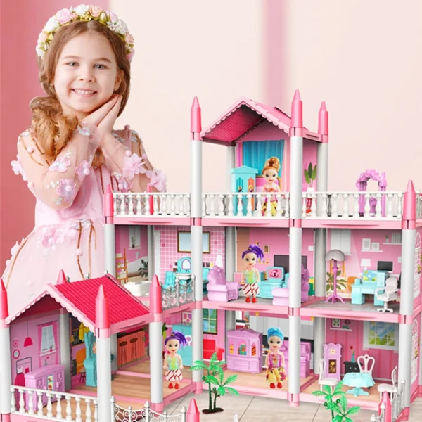 3D DIY Dream Princess Castle Villa Assembly Doll House Set Toy Girl Family Toy Children's Music Doll House Assembly Villa House - Image 3