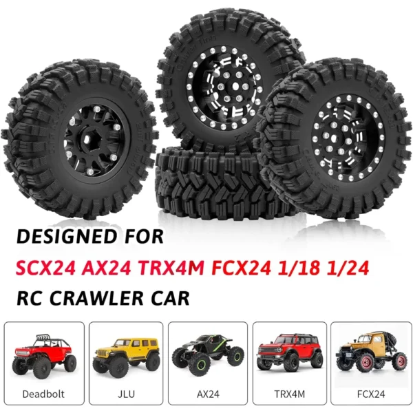 OGRC 1.2 Inch Beadlock Wheel Rim and Tires Set 62 * 24mm Sticky Tires for TRX4M SCX24 FCX24 AX24 1/24 1/18 RC Crawler Car Part - Image 6