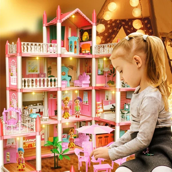 3D DIY Dream Princess Castle Villa Assembly Doll House Set Toy Girl Family Toy Children's Music Doll House Assembly Villa House - Image 2