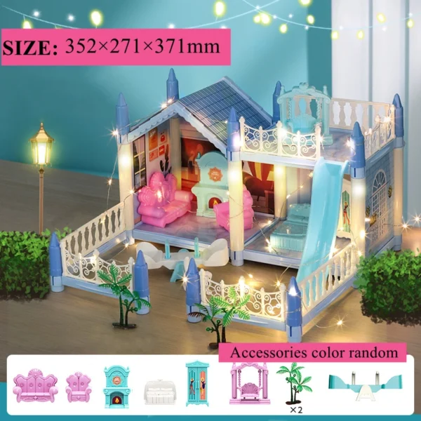 Doll House 3d Assembly Diy Miniature Model Children's Crossing House Villa Princess Castle Led Light Girl Birthday Gift Toy Hous - Image 2