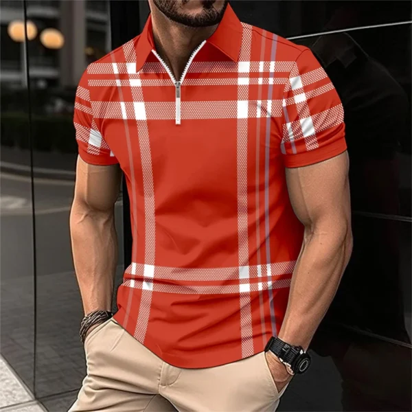 2024 New Men's Fashion Breathable Short Sleeve Striped POLO Shirt Button-Down Men's Top clothing - Image 2